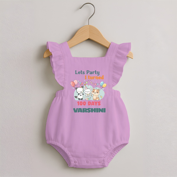 Let’s Party I Turned 100 Days Romper Frock | Custom Baby Romper Frock for 100 Days Celebration - BABY PINK - 0 - 3 Months Old (Chest 19")