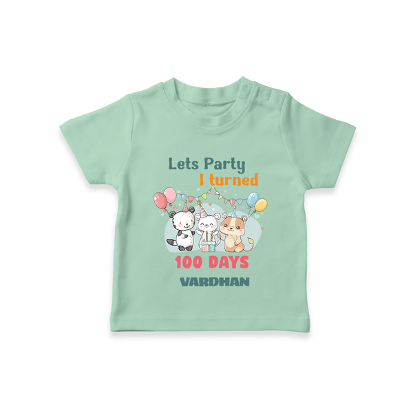 Let’s Party I Turned 100 Days T-Shirt | Custom Baby T-Shirt for 100 Days Celebration - MINT GREEN - 0-5 Months Old (Chest 17")