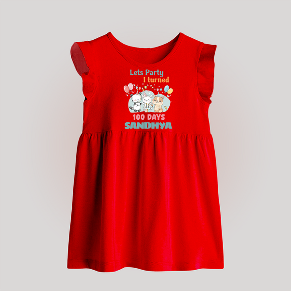 Let’s Party I Turned 100 Days Baby Frock | Custom Baby Frock for 100 Days Celebration - RED - 0 - 3 Months Old (Chest 17")