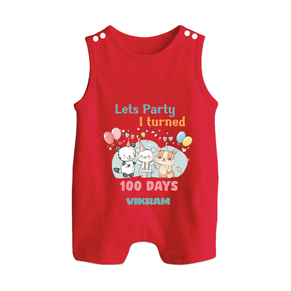 Let’s Party I Turned 100 Days Romper Suit | Custom Baby Romper Suit for 100 Days Celebration - RED - 0 - 5 Months Old (Chest 18")