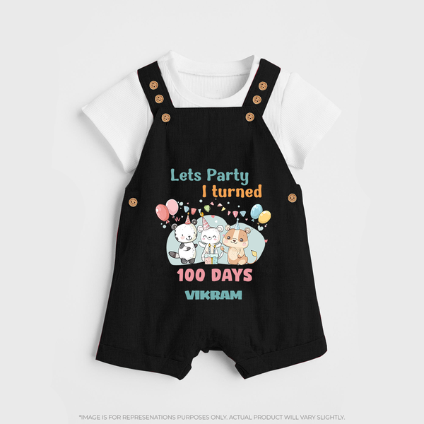 Let’s Party I Turned 100 Days Dungaree Set | Custom Baby Dungaree Set for 100 Days Celebration - BLACK - 0 - 5 Months Old (Chest 18")