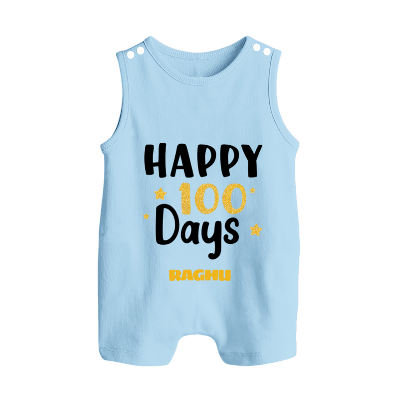 Happy 100 Days Romper Suit | Personalized Baby Romper Suit for 100 Days - BABY BLUE - 0 - 5 Months Old (Chest 18")