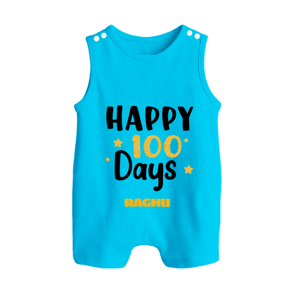 Happy 100 Days Romper Suit | Personalized Baby Romper Suit for 100 Days - SKY BLUE - 0 - 5 Months Old (Chest 18")