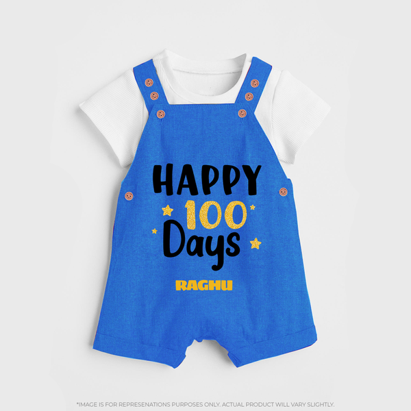 Happy 100 Days Dungaree Set | Personalized Baby Dungaree Set for 100 Days - COBALT BLUE - 0 - 5 Months Old (Chest 18")