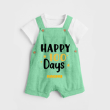 Happy 100 Days Dungaree Set | Personalized Baby Dungaree Set for 100 Days - GREEN - 0 - 5 Months Old (Chest 18")
