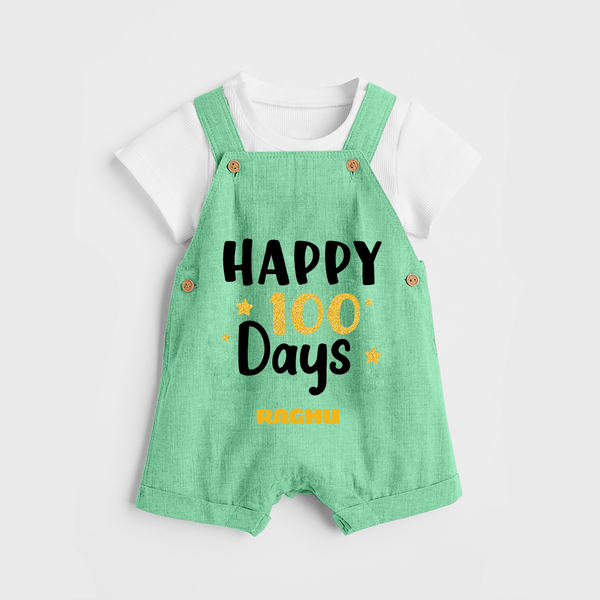 Happy 100 Days Dungaree Set | Personalized Baby Dungaree Set for 100 Days - GREEN - 0 - 5 Months Old (Chest 18")