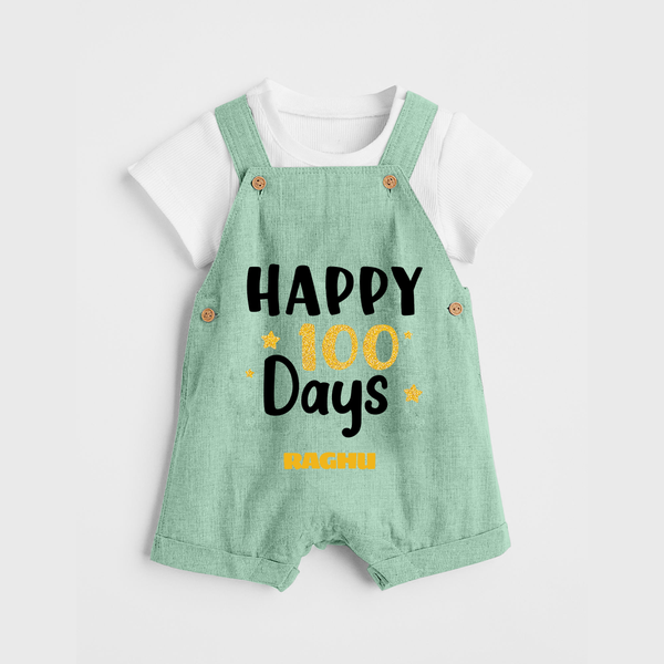 Happy 100 Days Dungaree Set | Personalized Baby Dungaree Set for 100 Days - MINT GREEN - 0 - 5 Months Old (Chest 18")