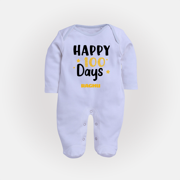 Happy 100 Days Sleep Suit | Personalized Baby Sleep Suit for 100 Days - BABY BLUE - New Born (Chest 7.5")