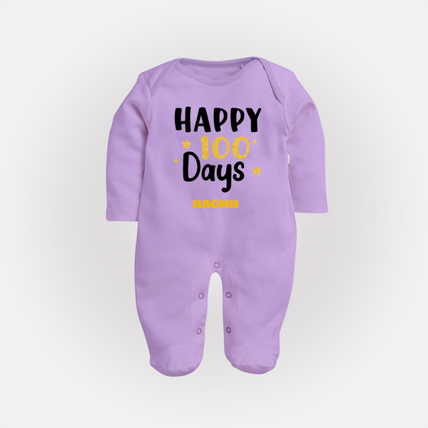 Happy 100 Days Sleep Suit | Personalized Baby Sleep Suit for 100 Days - LILAC - New Born (Chest 7.5")