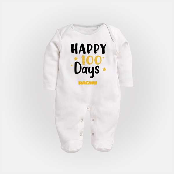 Happy 100 Days Sleep Suit | Personalized Baby Sleep Suit for 100 Days - WHITE - New Born (Chest 7.5")