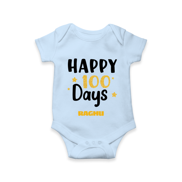 Happy 100 Days Romper | Personalized Baby Romper for 100 Days - BABY BLUE - New Born (Chest 14")