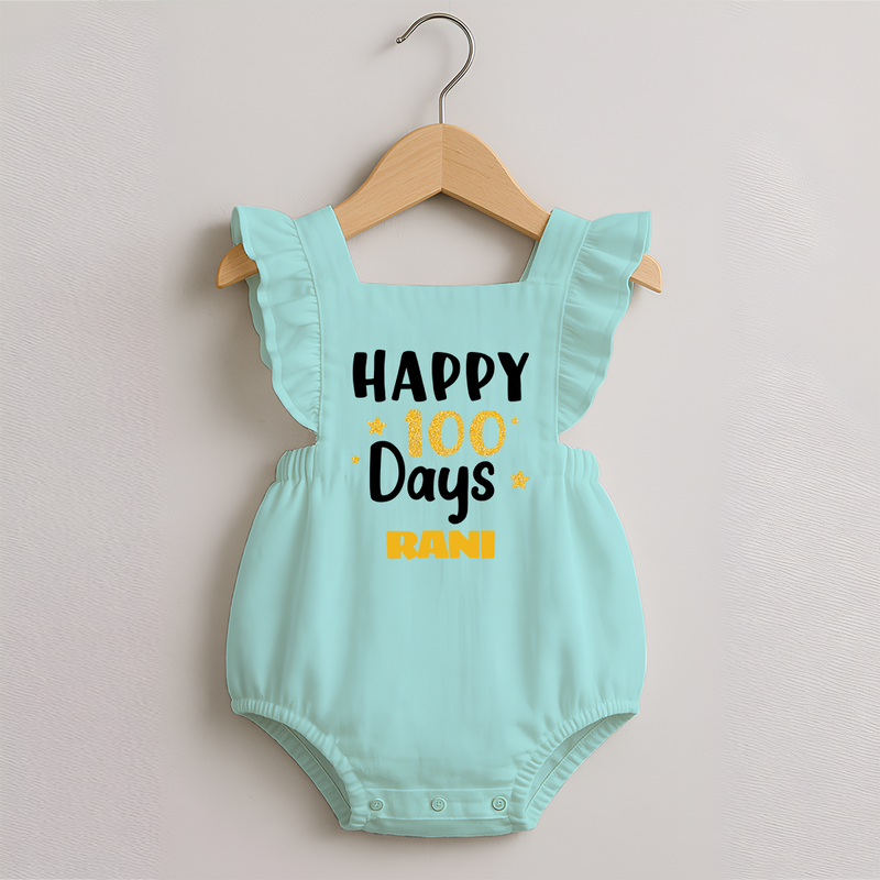 Happy 100 Days Romper Frock | Personalized Baby Romper Frock for 100 Days - MINT GREEN - 0 - 3 Months Old (Chest 19")