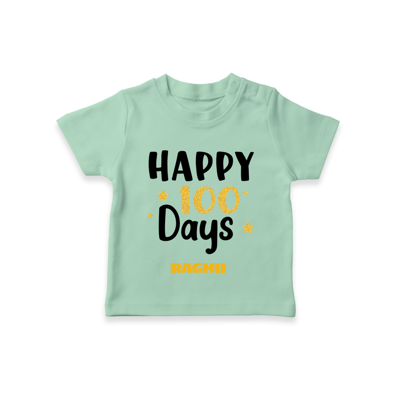 Happy 100 Days T-Shirt | Personalized Baby T-Shirt for 100 Days - MINT GREEN - 0-5 Months Old (Chest 17")