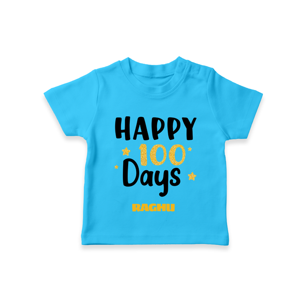 Happy 100 Days T-Shirt | Personalized Baby T-Shirt for 100 Days - SKY BLUE - 0-5 Months Old (Chest 17")