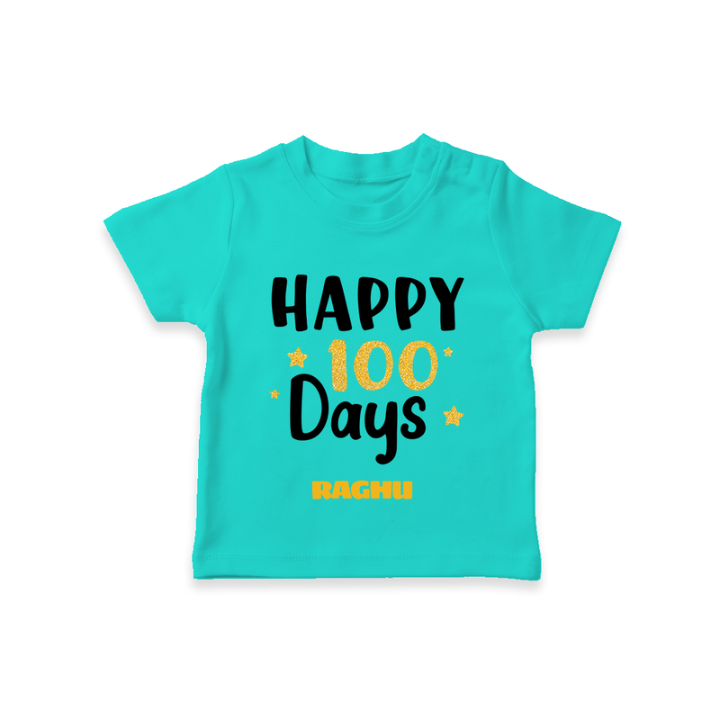 Happy 100 Days T-Shirt | Personalized Baby T-Shirt for 100 Days - TEAL - 0-5 Months Old (Chest 17")