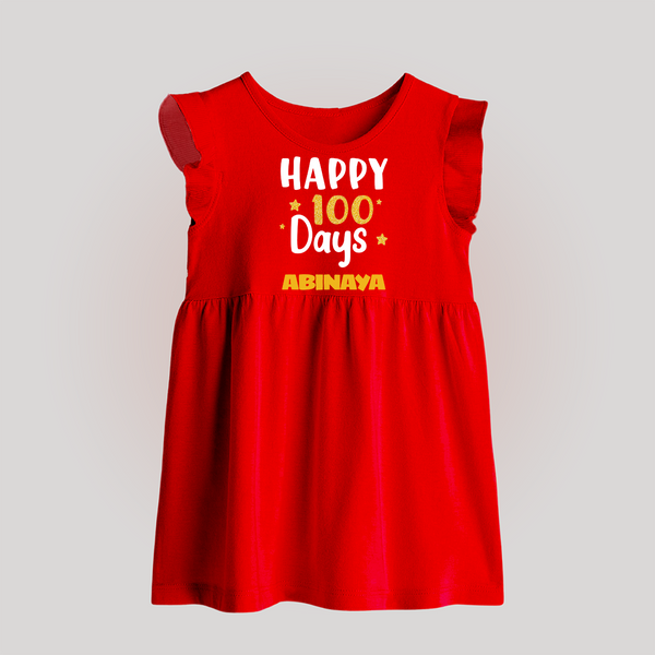 Happy 100 Days Baby Frock | Personalized Baby Frock for 100 Days - RED - 0 - 3 Months Old (Chest 17")