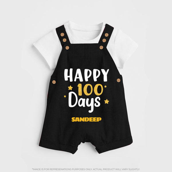 Happy 100 Days Dungaree Set | Personalized Baby Dungaree Set for 100 Days - BLACK - 0 - 5 Months Old (Chest 18")