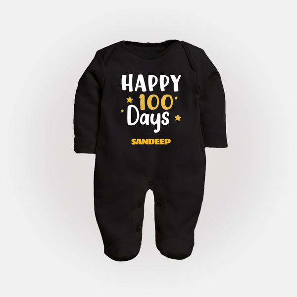 Happy 100 Days Sleep Suit | Personalized Baby Sleep Suit for 100 Days - BLACK - New Born (Chest 7.5")
