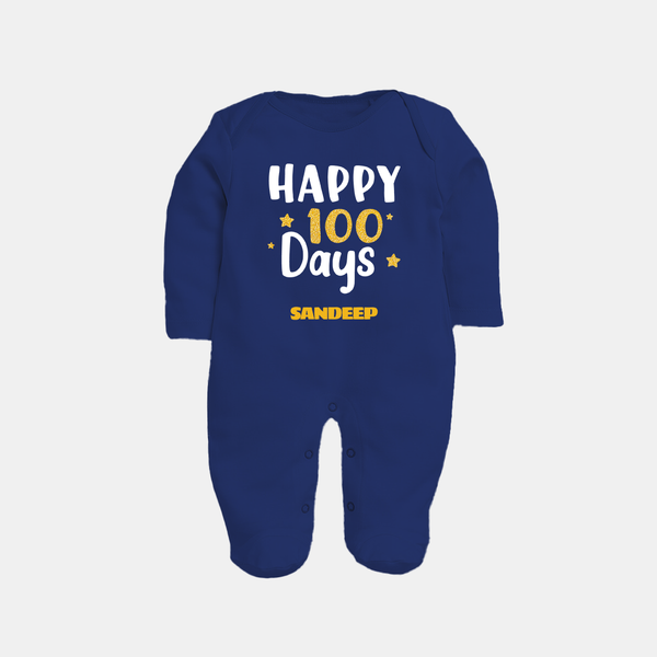 Happy 100 Days Sleep Suit | Personalized Baby Sleep Suit for 100 Days - NAVY BLUE - New Born (Chest 7.5")