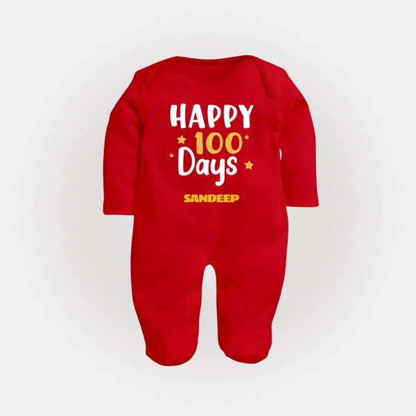 Happy 100 Days Sleep Suit | Personalized Baby Sleep Suit for 100 Days - RED - New Born (Chest 7.5")