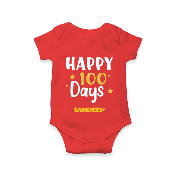 Happy 100 Days Romper | Personalized Baby Romper for 100 Days - RED - New Born (Chest 14")