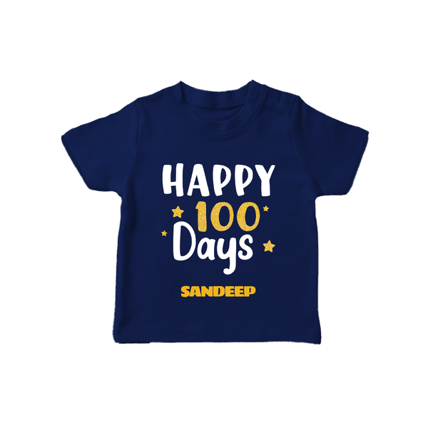Happy 100 Days T-Shirt | Personalized Baby T-Shirt for 100 Days - NAVY BLUE - 0-5 Months Old (Chest 17")