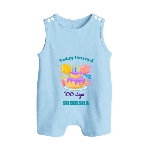 Today I Turned 100 Days | Personalized Baby Romper Suit for 100 Days - BABY BLUE - 0 - 5 Months Old (Chest 18")