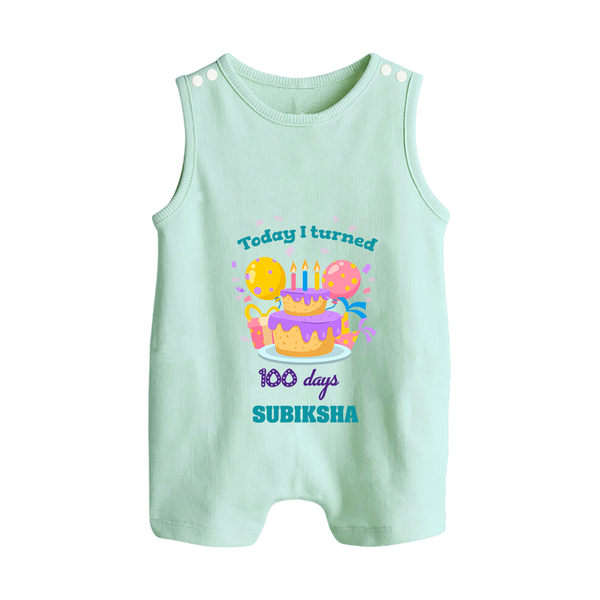 Today I Turned 100 Days | Personalized Baby Romper Suit for 100 Days - MINT GREEN - 0 - 5 Months Old (Chest 18")
