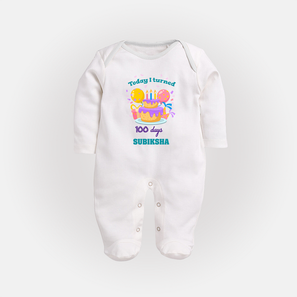 Today I Turned 100 Days | Personalized Baby Sleep Suit for 100 Days - WHITE - New Born (Chest 7.5")