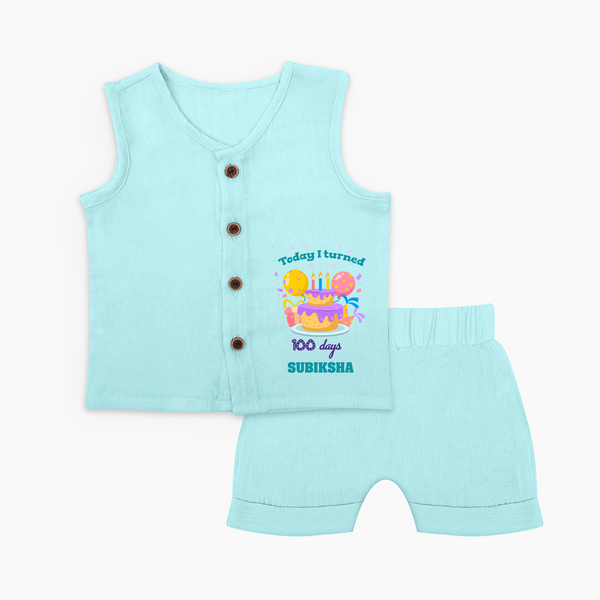 Today I Turned 100 Days | Personalized Baby Jabla Set for 100 Days - BABY BLUE - 0 - 3 Months Old (Chest 9.8")