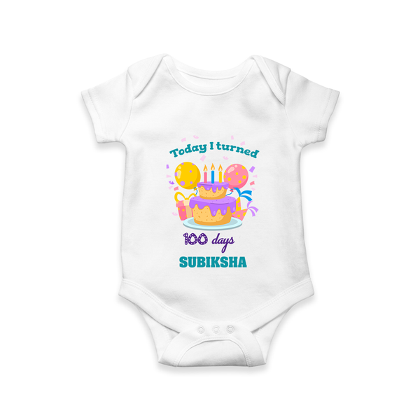 Today I Turned 100 Days | Personalized Baby Romper for 100 Days - WHITE - New Born (Chest 14")