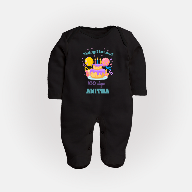 Today I Turned 100 Days | Personalized Baby Sleep Suit for 100 Days - BLACK - New Born (Chest 7.5")