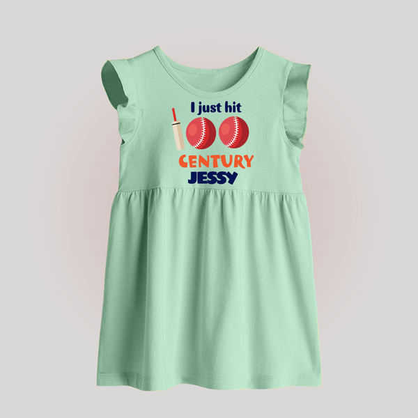 I Just Hit 100 Century Baby Frock | Custom Baby Frock for 100 Days Celebration - MINT GREEN - 0 - 3 Months Old (Chest 17")