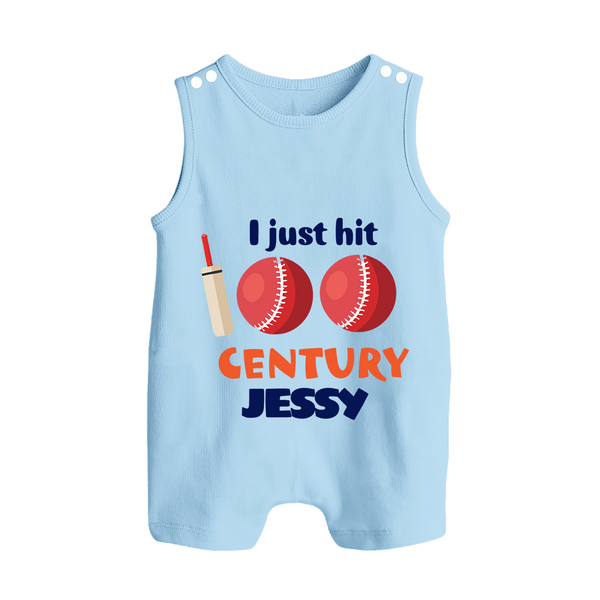 I Just Hit 100 Century Romper Suit | Custom Baby Romper Suit for 100 Days Celebration - BABY BLUE - 0 - 5 Months Old (Chest 18")