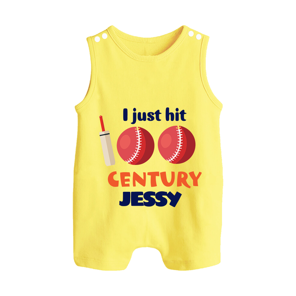 I Just Hit 100 Century Romper Suit | Custom Baby Romper Suit for 100 Days Celebration - PASTEL YELLOW - 0 - 5 Months Old (Chest 18")