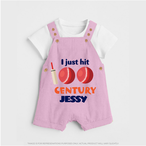 I Just Hit 100 Century Dungaree Set | Custom Baby Dungaree Set for 100 Days Celebration - BABY PINK - 0 - 5 Months Old (Chest 18")