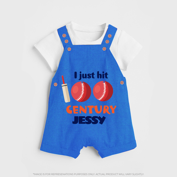I Just Hit 100 Century Dungaree Set | Custom Baby Dungaree Set for 100 Days Celebration - COBALT BLUE - 0 - 5 Months Old (Chest 18")