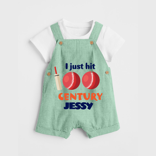 I Just Hit 100 Century Dungaree Set | Custom Baby Dungaree Set for 100 Days Celebration - MINT GREEN - 0 - 5 Months Old (Chest 18")
