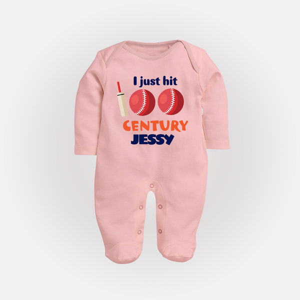 I Just Hit 100 Century Sleep Suit | Custom Baby Sleep Suit for 100 Days Celebration - BABY PINK - New Born (Chest 7.5")