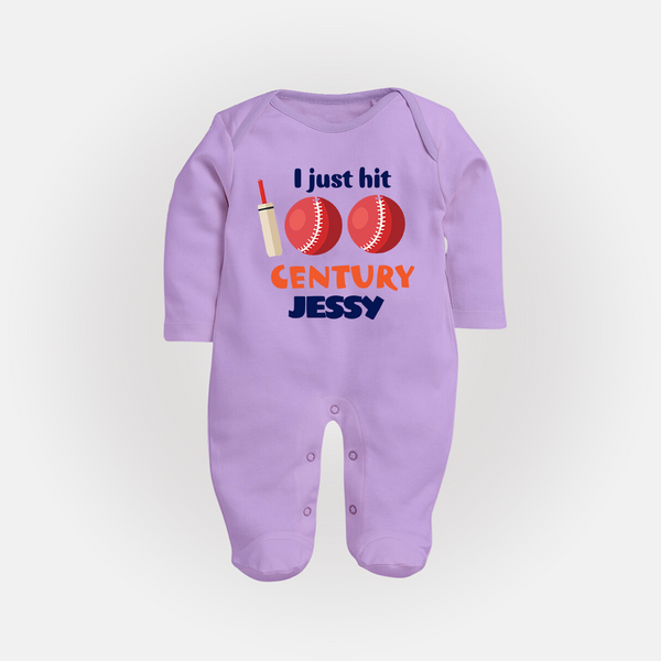 I Just Hit 100 Century Sleep Suit | Custom Baby Sleep Suit for 100 Days Celebration - LILAC - New Born (Chest 7.5")