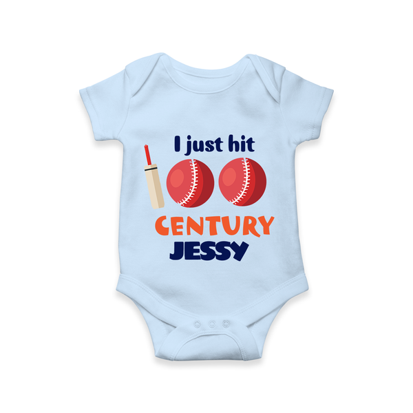 I Just Hit 100 Century Romper | Custom Baby Romper for 100 Days Celebration - BABY BLUE - New Born (Chest 14")