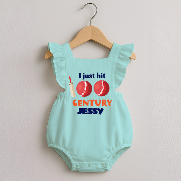 I Just Hit 100 Century Romper Frock | Custom Baby Romper Frock for 100 Days Celebration - MINT GREEN - 0 - 3 Months Old (Chest 19")