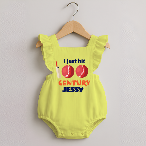 I Just Hit 100 Century Romper Frock | Custom Baby Romper Frock for 100 Days Celebration - PASTEL YELLOW - 0 - 3 Months Old (Chest 19")