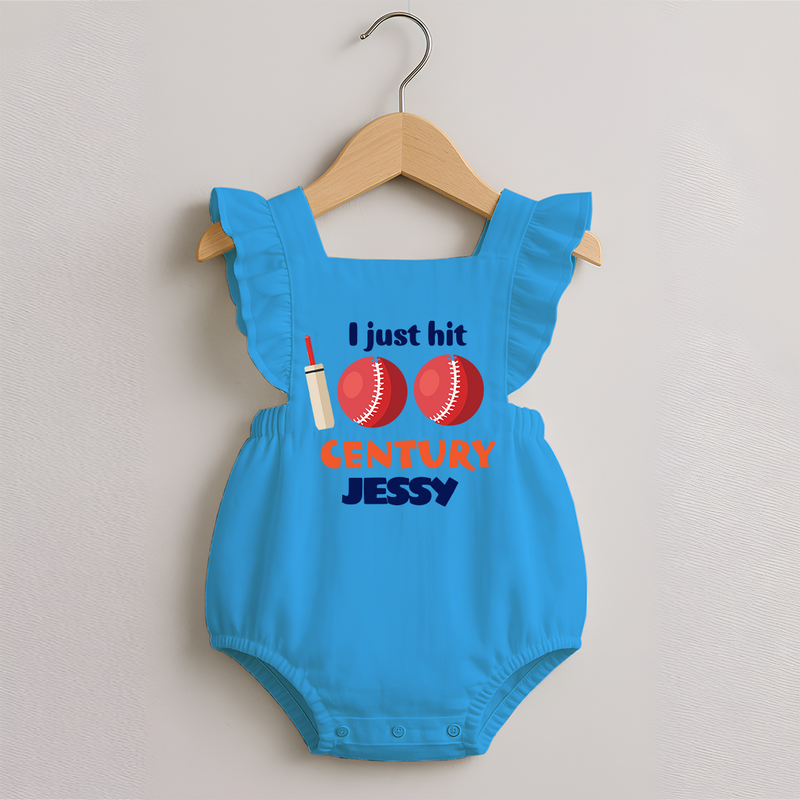 I Just Hit 100 Century Romper Frock | Custom Baby Romper Frock for 100 Days Celebration - SKY BLUE - 0 - 3 Months Old (Chest 19")