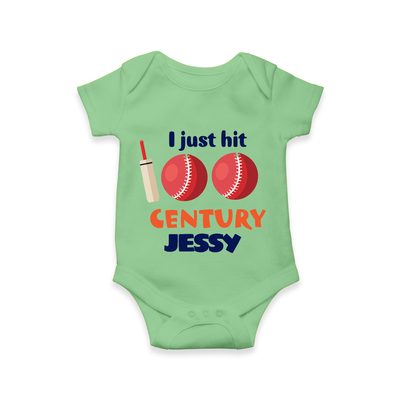 I Just Hit 100 Century Romper | Custom Baby Romper for 100 Days Celebration - GREEN - New Born (Chest 14")