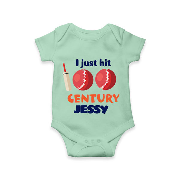 I Just Hit 100 Century Romper | Custom Baby Romper for 100 Days Celebration - MINT GREEN - New Born (Chest 14")