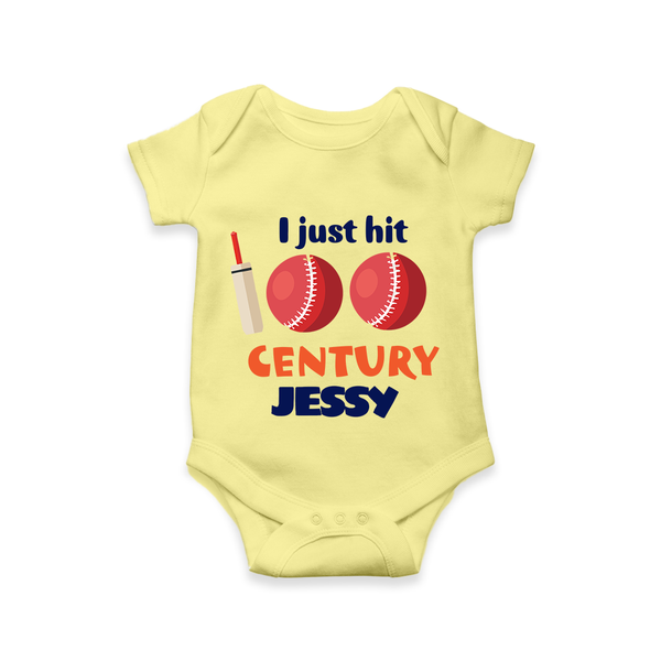 I Just Hit 100 Century Romper | Custom Baby Romper for 100 Days Celebration - PASTEL YELLOW - New Born (Chest 14")
