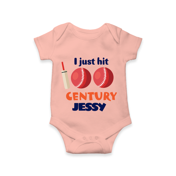 I Just Hit 100 Century Romper | Custom Baby Romper for 100 Days Celebration - PEACH - New Born (Chest 14")