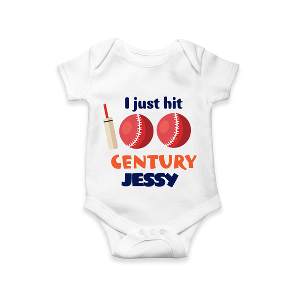 I Just Hit 100 Century Romper | Custom Baby Romper for 100 Days Celebration - WHITE - New Born (Chest 14")