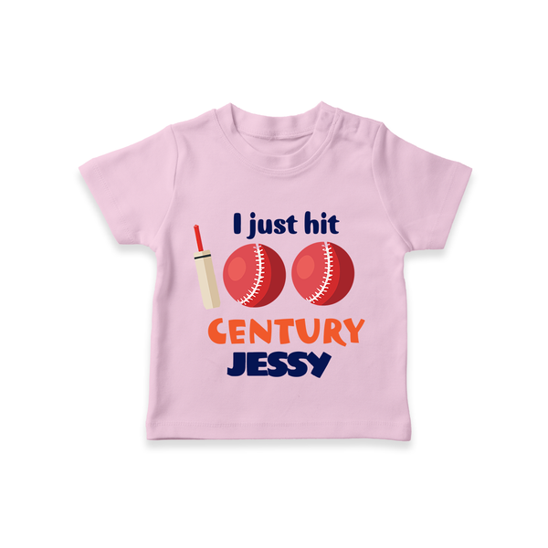 I Just Hit 100 Century T-Shirt | Custom Baby T-Shirt for 100 Days Celebration - BABY PINK - 0-5 Months Old (Chest 17")